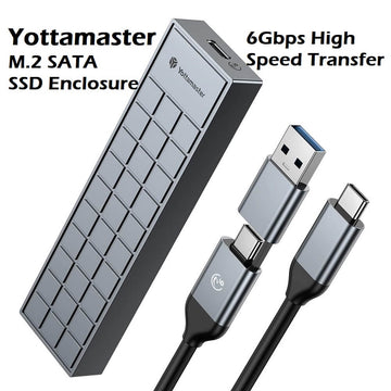 Yottamaster M.2 SATA SSD Enclosure, USB3.1 Gen1 6Gbps High Speed Transfer, Aluminum M.2 SSD External Enclosure - Imported from UK